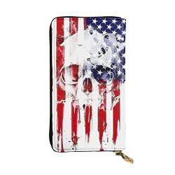 TRESILA Damen Leder Geldbörse Lange Geldbörse Handy Kartenhalter Fall Kreditkarte Geldbörse Münze Organizer Brieftasche für Frauen Herren – Winter Natur Hirsch, American Flag Skull, Einheitsgröße von TRESILA