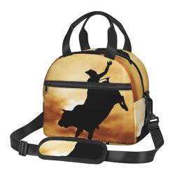 TRESILA Isolierte Lunchtasche Polyester Bento Box Tragbare Mittagessen Tasche Mittagessen Kühltasche Wiederverwendbare Mittagessen Tote Crossbody Große Kapazität Picknick Packs/Cool Bull Riding von TRESILA