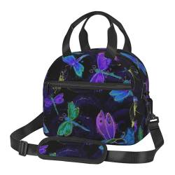 TRESILA Isolierte Lunchtasche Polyester Bento Box Tragbare Mittagessen Tasche Mittagessen Kühltasche Wiederverwendbare Mittagessen Tote Crossbody Große Kapazität Picknick Packs/Libelle von TRESILA