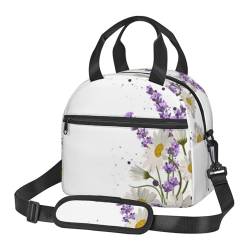 TRESILA Isolierte Lunchtasche Polyester Bento Box Tragbare Mittagessen Tasche Mittagessen Kühltasche Wiederverwendbare Mittagessen Tote Crossbody Große Kapazität Picknick Packungen/Lavendel Blume von TRESILA