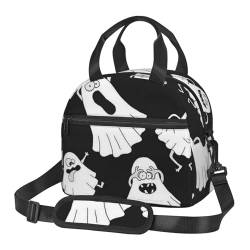 TRESILA Isolierte Lunchtasche Polyester Bento Box Tragbare Mittagessen Tasche Mittagessen Kühltasche Wiederverwendbare Mittagessen Tote Crossbody Große Kapazität Picknick Packungen/Lustiger weißer von TRESILA