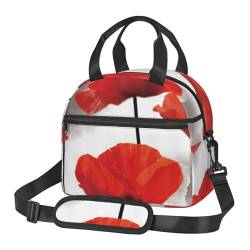 TRESILA Isolierte Lunchtasche Polyester Bento Box Tragbare Mittagessen Tasche Mittagessen Kühltasche Wiederverwendbare Mittagessen Tote Crossbody Große Kapazität Picknick Packungen/Rote Blume Tinte von TRESILA