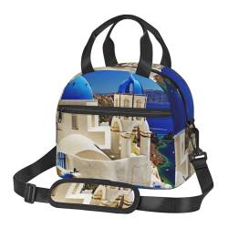 TRESILA Isolierte Lunchtasche Polyester Bento Box Tragbare Mittagessen Tasche Mittagessen Kühltasche Wiederverwendbare Mittagessen Tote Crossbody Große Kapazität Picknick Packungen/Santorini von TRESILA