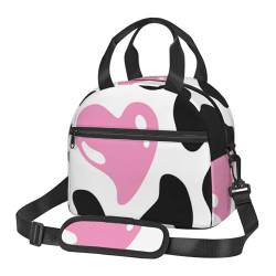 TRESILA Isolierte Lunchtasche Polyester Bento Box Tragbare Mittagessen Tasche Mittagessen Kühltasche Wiederverwendbare Mittagessen Tote Crossbody Große Kapazität Picknick Packungen/Schwarz Weiß Milch von TRESILA