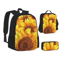 TRESILA Rucksack für Kinder, Jungen, Mädchen, strapazierfähiges Polyester, Schultasche, Büchertasche mit Lunchtasche und Federmäppchen (3-in-1-Rucksack-Set), bunte Sukkulenten, Gelbe Sonnenblume, von TRESILA