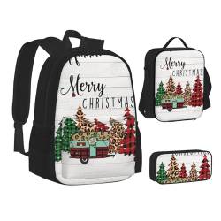 TRESILA Rucksack für Kinder, Jungen, Mädchen, strapazierfähiges Polyester, Schultasche, Büchertasche mit Lunchtasche und Federmäppchen (3-in-1-Rucksack-Set), grünes Palmblatt, Frohe Weihnachten1, von TRESILA