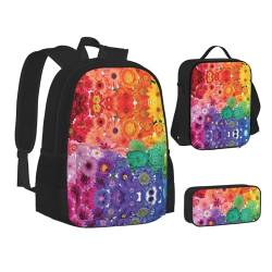 TRESILA Rucksack für Kinder, Jungen, Mädchen, strapazierfähiges Polyester, Schultasche, Büchertasche mit Lunchtasche und Federmäppchen (3-in-1-Rucksack-Set)/Cartoon-Raketen, Regenbogenblumen, von TRESILA