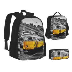 TRESILA Rucksack für Kinder, Jungen und Mädchen, strapazierfähiges Polyester, Schultasche, Büchertasche mit Lunchtasche und Federmäppchen (3-in-1-Rucksack-Set), Rosenfarben und Schwarz, Stadtzug, von TRESILA