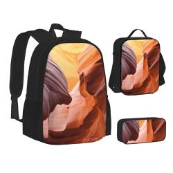 TRESILA Rucksack für Kinder, Jungen und Mädchen, strapazierfähiges Polyester, Schultasche, Büchertasche mit Lunchtasche und Federmäppchen (3-in-1-Rucksack-Set), Rot / Weiß, Antelope Canyon, von TRESILA