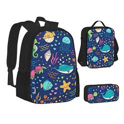 TRESILA Rucksack für Kinder, Jungen und Mädchen, strapazierfähiges Polyester, Schultasche, Büchertasche mit Lunchtasche und Federmäppchen (3-in-1-Rucksack-Set), niedliche Tiere mit Schneemann, Cartoon von TRESILA