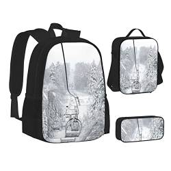 TRESILA Rucksack für Kinder, Jungen und Mädchen, strapazierfähiges Polyester, Schultasche, Büchertasche mit Lunchtasche und Federmäppchen (3-in-1-Rucksack-Set)/Cowboy-Reitpferd, Winter Old Cable Ski von TRESILA