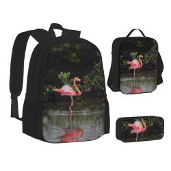 TRESILA Rucksack für Kinder, Jungen und Mädchen, strapazierfähiges Polyester, Schultasche, Büchertasche mit Lunchtasche und Federmäppchen (3-in-1-Rucksack-Set) / Bauernhof-Traktor, Zwei Flamingos, von TRESILA