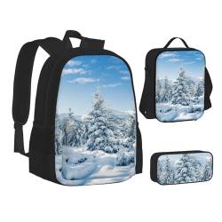 TRESILA Rucksack für Kinder, Jungen und Mädchen, strapazierfähiges Polyester, Schultasche, Büchertasche mit Lunchtasche und Federmäppchen (3-in-1-Rucksack-Set) / Nationalpark, Schneebedeckte von TRESILA