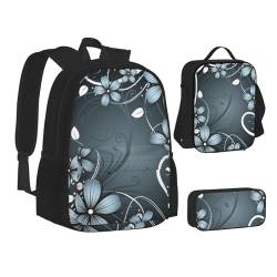 TRESILA Rucksack für Kinder, Jungen und Mädchen, strapazierfähiges Polyester, Schultasche, Büchertasche mit Lunchtasche und Federmäppchen (3-in-1-Rucksack-Set) / Sportball Fußball, blaue blume, von TRESILA