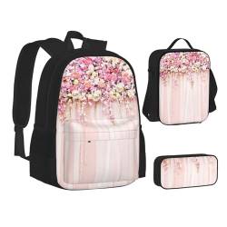 TRESILA Rucksack für Kinder, Jungen und Mädchen, strapazierfähiges Polyester, Schultasche, Büchertasche mit Lunchtasche und Federmäppchen (3-in-1-Rucksack-Set) / tropische Früchte Ananas, Blumenwand, von TRESILA