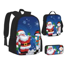 TRESILA Rucksack für Kinder, Jungen und Mädchen, strapazierfähiges Polyester, Schultasche, Büchertasche mit Lunchtasche und Federmäppchen (3-in-1-Rucksack-Set) Schneemann Weihnachtsmann, Schneemann von TRESILA