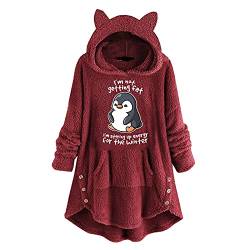 Damen Kapuzenpullover Cute Cat Ear Langarm Pullover Kawaii Fuzzy Fluffy Katze Sweatshirt mit Kapuze Cosplay Hoodie Jacke Mänte Tops für Teenager Mädchen (E-rot, S) von TRFPLOOC