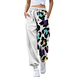 TRFPLOOC Damen Jogginghose Sporthosen Jogger Hose Traininghose Lang Sporthosen Elastischer Bund Freizeithosen Hohe TaileTraininghose Sweathose mit Taschen (Weiß, L) von TRFPLOOC