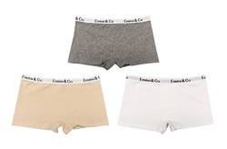 TRIFOLIUM Damen Baumwoll-Hipster Mädchen-Boxershorts Boxershorts in einfarbigen Farben Unterhosen kurz 3er Pack (Beige, Weiß, Grau) DE 38-40 (Fabrikgrößea Size M UK10-12) 6289-M-3pk-GY-WT-BG von TRIFOLIUM