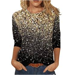 3/4 Ärmel Pullover Damen Glitzer Druck Oberteile Festlich Bluse Langarm T-Shirt Pailletten Muster Langarmshirt Leicht Basic Shirt Rundhals Pulli Tops Tunika Große Größen Abend Party Club Oberteil von TRIGLICOLEUM