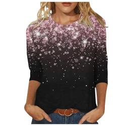 3/4 Ärmel Pullover Damen Glitzer Druck Oberteile Festlich Bluse Langarm T-Shirt Pailletten Muster Langarmshirt Leicht Basic Shirt Rundhals Pulli Tops Tunika Große Größen Abend Party Club Oberteil von TRIGLICOLEUM