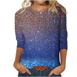 3/4 Ärmel Pullover Damen Glitzer Druck Oberteile Festlich Bluse Langarm T-Shirt Pailletten Muster Langarmshirt Leicht Basic Shirt Rundhals Pulli Tops Tunika Große Größen Abend Party Club Oberteil von TRIGLICOLEUM