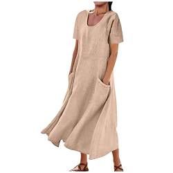 Ärmellos Baumwoll Leinen Tankkleid Damen Vintage Einfarbig Sommerkleid Gestreifte Strandkleid Lose Rundhals Maxikleid A-Linie Kleider Große Größen Langes Kleid Partykleid Freizeitkleid mit Taschen von TRIGLICOLEUM