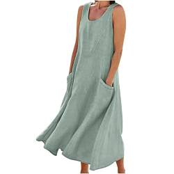 Ärmellos Baumwoll Leinen Tankkleid Damen Vintage Einfarbig Sommerkleid Gestreifte Strandkleid Lose Rundhals Maxikleid A-Linie Kleider Große Größen Langes Kleid Partykleid Freizeitkleid mit Taschen von TRIGLICOLEUM