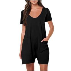 Angebote des tages heute Jumpsuit Damen Elegant Kurz Trägerhose Einfarbig Playsuit Hose V-Ausschnitt Sommerhose Latzhose Sommer Shorts Overall mit Taschen Leichte Arbeitshose Onesie Freizeithose von TRIGLICOLEUM