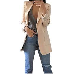 Blazer Damen Sportlich Elegant Longblazer Große Größen Einfarbig Anzug Einreihige Anzugjacke Business Sakko Jacke Locker Langarm Arbeitsjacke Herbst Winter Blazerjacke Open Front Cardigan für Büro von TRIGLICOLEUM