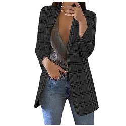 Blazer Damen Sportlich Elegant Longblazer Große Größen Einfarbig Anzug Einreihige Anzugjacke Business Sakko Jacke Locker Langarm Arbeitsjacke Herbst Winter Blazerjacke Open Front Cardigan für Büro von TRIGLICOLEUM