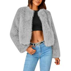 Crop Kunstfell Jacke Damen Sexy Kunstpelze Mantel Einfarbig Pelzmantel Langarm Pelzjacke Dicke Warme Winterjacke Teenager Mädchen Felljacke Winter Übergangsjacke Wintermantel Kurz Fellmantel Outwear von TRIGLICOLEUM