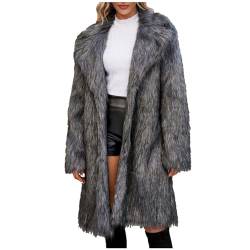 Damen Lange Pelzmantel Elegant Kunstfell Winterjacke Einfarbig Kunstpelze Jacke Dicke Warme Mantel Langarm Reverskragen Felljacke Wintermantel Übergangsjacke Große Größen Fellmantel Winter Pelzjacke von TRIGLICOLEUM