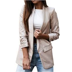 Damen Lederblazer Temperament Lederhemd Elegant Langarm Blazer Longblazer Einfarbig Slim Fit Jacke Ohne Verschluss Strickjacke Reverskragen Übergangsjacke Leder Motorradjacke Business Anzugjacke von TRIGLICOLEUM