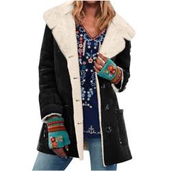 Fleecejacke Damen Vintage Wildleder Jacke Lange Gefütterte Winterjacke Einfarbig Einreihige Strickjacke Dicker Warmer Wintermantel Umlegekragen Cardigan Wildlederimitat Mantel Winter Langarm Outwear von TRIGLICOLEUM