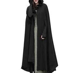 Gothic Kleidung Damen Wollen Umhang mit Kapuze Vintage Einfarbig Poncho Robe Halloween Kostüm Leichte Trenchcoat Winddichte Jacke Cape Mantel Strickjacke Herbst Winter Mittelalterliche Kleidung von TRIGLICOLEUM