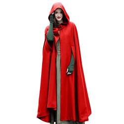 Karneval Kostüm Damen Lange Umhang mit Kapuze Vintage Einfarbig Poncho Robe Halloween Kostüm Leichte Trenchcoat Winddichte Jacke Cape Mantel Open Front Mittelalter Kleidung Herbst Winter Outwear von TRIGLICOLEUM