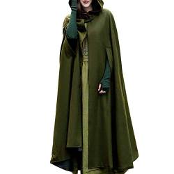 Kostüm Damen Fasching Wollen Umhang mit Kapuze Vintage Einfarbig Poncho Robe Halloween Kostüm Leichte Trenchcoat Winddichte Jacke Cape Mantel Strickjacke Herbst Winter Mittelalterliche Kleidung von TRIGLICOLEUM