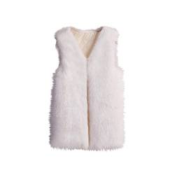 Kunstpelze Weste Damen Süße Einfarbig Steppweste Ärmellose V-Ausschnitt Fellweste Winter Warme Pelzmantel Teenager Mädchen Pelzweste Kunstfell Jacke Faux Fur Mantel Winterjacke Pelzjacke Große Größen von TRIGLICOLEUM