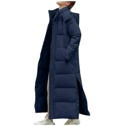 Lange Daunenjacke Damen Dicke Warme Winterjacke Elegant Einfarbig Daunenmantel mit Kapuze Schlitz Wintermantel mit Reißverschluss Langarm Übergangsjacke Winter Kapuzenjacke Mantel Outwear für Frauen von TRIGLICOLEUM