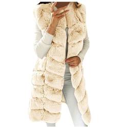 Lange Kunstpelze Weste Damen Elegant Ärmellose Steppweste Einfarbig Fellweste Dicke Warme Pelzmantel Große Größen Pelzweste Winterjacke Winter Kunstfell Jacke Faux Fur Mantel Felljacke Pelzjacke von TRIGLICOLEUM