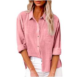 Leinen Bluse Damen Vintage Einfarbig Leinenhemd Button Down Hemd Langarm Revers Hemdbluse Sommer Shirt Bequeme Blusenshirt Locker Oberteile Urlaub Strand Tunika Tops Blusen & Tuniken für Damen Hemden von TRIGLICOLEUM