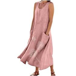 Leinenkleid Damen Sommer Strandkleid Lang Sommerkleid Ärmellos Tankkleid Vintage Baumwoll Leinen Kleider Rundhals Maxikleid A-Linie Kleid Große Größen Partykleid Einfarbig Strandkleider für Frauen von TRIGLICOLEUM