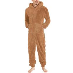 Meine bestellungen anzeigen Jumpsuit Herren Teddy Fleece Schlafanzug Einteiler Onesie Lang Winter Fluffy Pyjama Kuschelig Overall mit Kapuze Große Größe Plüsch Nachtwäsche Warm Flauschig Schlafoverall von TRIGLICOLEUM