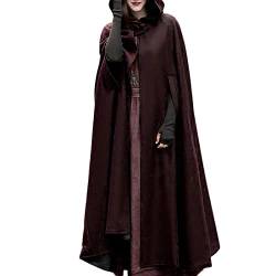 Mittelalter Kostüm Damen Lange Umhang mit Kapuze Vintage Einfarbig Poncho Robe Halloween Kostüm Leichte Trenchcoat Winddichte Jacke Cape Mantel Open Front Mittelalter Kleidung Herbst Winter Outwear von TRIGLICOLEUM