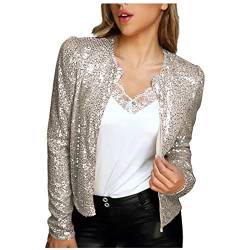 Pailletten Blazer Damen Kurze Einfarbige Jacke mit Glitzer Leichte Herbstjacke Langärmeliger Anzug Herbst Winter Party Anzugjacke Offene Front Übergangsjacke Cardigan Jacket Kurzjacke Club Mantel von TRIGLICOLEUM