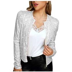 Pailletten Blazer Damen Kurze Einfarbige Jacke mit Glitzer Leichte Herbstjacke Langärmeliger Anzug Herbst Winter Party Anzugjacke Offene Front Übergangsjacke Cardigan Jacket Kurzjacke Club Mantel von TRIGLICOLEUM