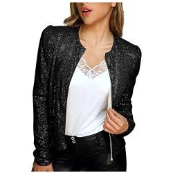 Pailletten Blazer Damen Mode Kurze Einfarbige Jacke mit Glitzer Leichte Herbstjacke Langärmeliger Anzug Herbst Winter Party Anzugjacke Offene Front Übergangsjacke Cardigan Jacket Kurzjacke Club Mantel von TRIGLICOLEUM