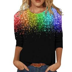 Pailletten Oberteil Damen Silvester Bluse 3/4 Ärmel Tshirt Glitzer Pullover Sommer T-Shirt Festliche Oberteile Party Tunika Shirt Blusen & Tuniken für Damen Basic Langarmshirt Rundhals Tee Tops von TRIGLICOLEUM