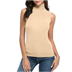 Rollkragenshirt Damen Sexy Ärmerlos Rolli Top Rollkragen Weste Sommer Tshirt Einfarbig Basic Tanktop Y2K Oberteile Turtleneck Pullover Slim Fit Shirt Enge Tanktops Leichte Tee Tops Streetwear von TRIGLICOLEUM